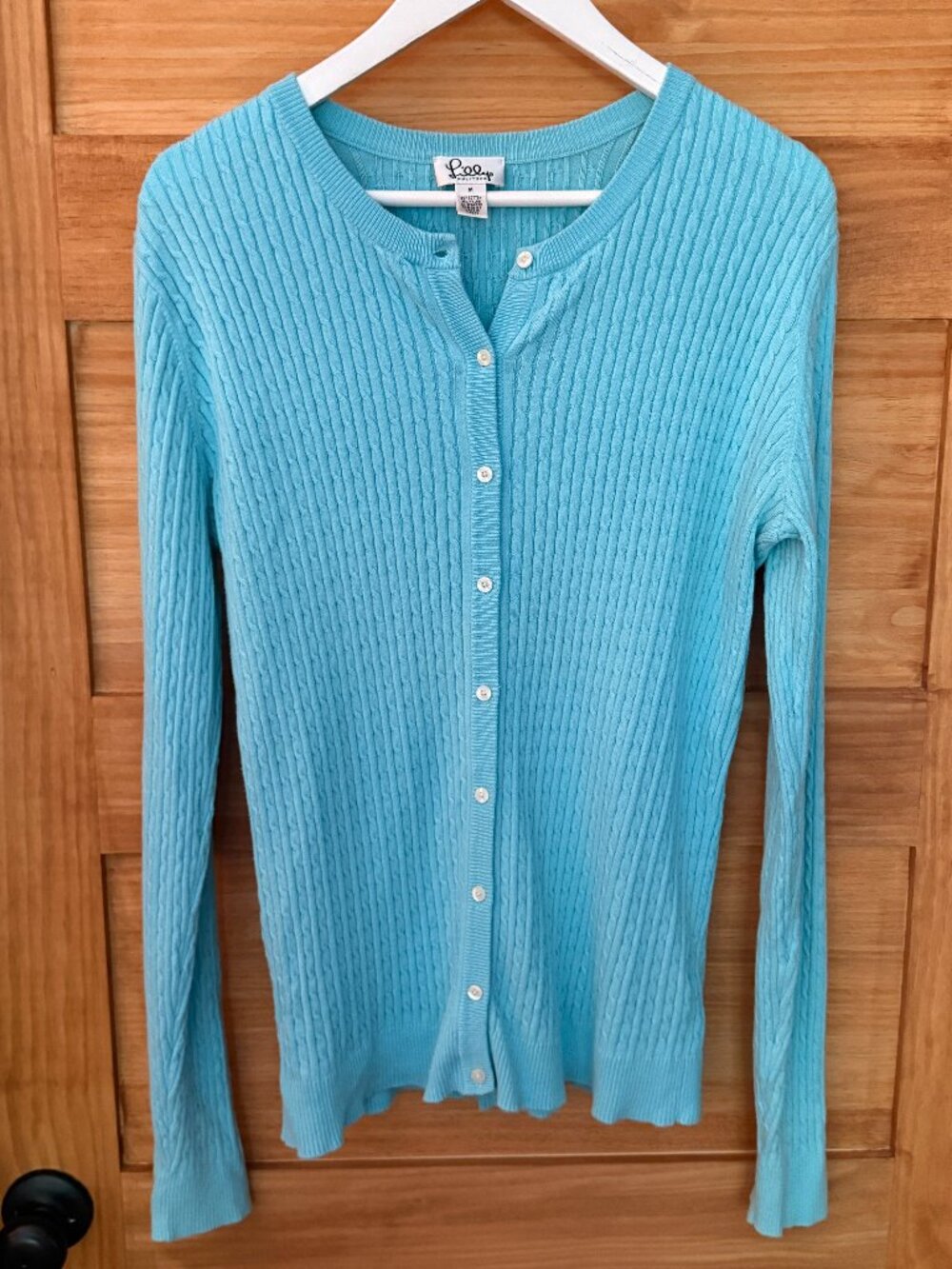 Vtg Lilly Pulitzer White Label Blue Cable Knit Buttoned Cardigan Sweater size M
